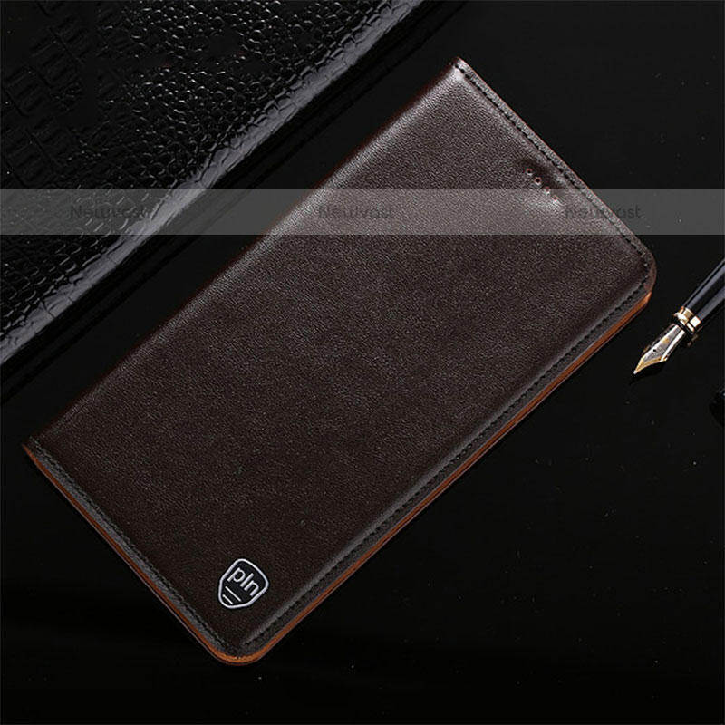 Leather Case Stands Flip Cover Holder H21P for Samsung Galaxy A51 4G Brown