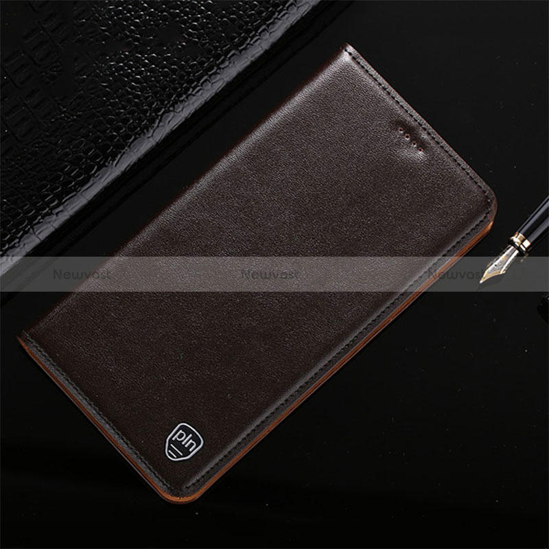 Leather Case Stands Flip Cover Holder H21P for Xiaomi Mi 12 Lite NE 5G Brown