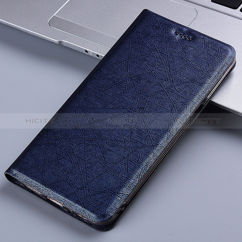 Leather Case Stands Flip Cover Holder H22P for Samsung Galaxy F52 5G Blue