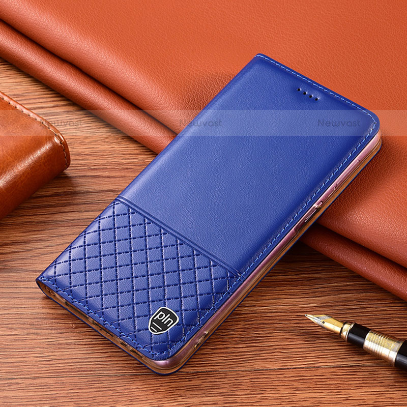 Leather Case Stands Flip Cover Holder H22P for Vivo iQOO 8 5G Blue