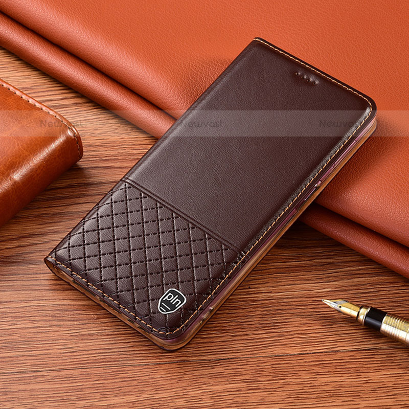 Leather Case Stands Flip Cover Holder H22P for Vivo iQOO 8 5G Brown