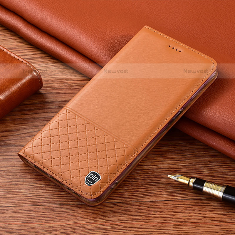 Leather Case Stands Flip Cover Holder H22P for Vivo iQOO 8 5G Orange