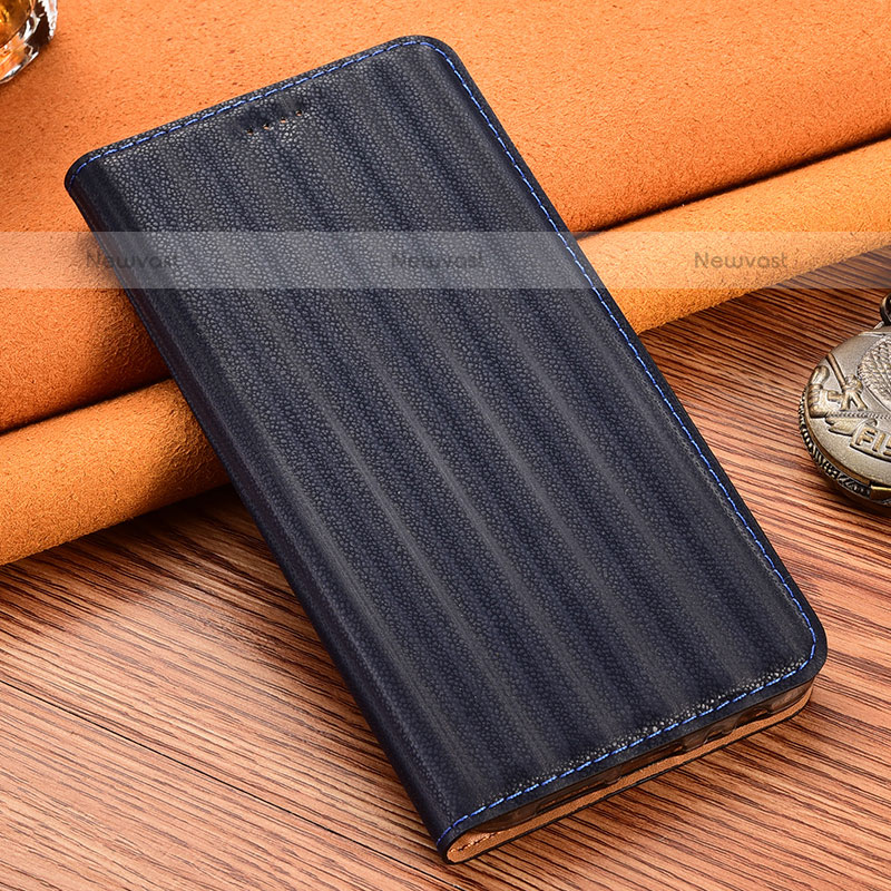 Leather Case Stands Flip Cover Holder H23P for Oppo A33 Blue