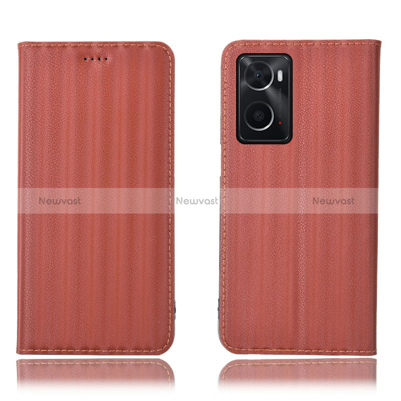 Leather Case Stands Flip Cover Holder H23P for Oppo A76 Brown