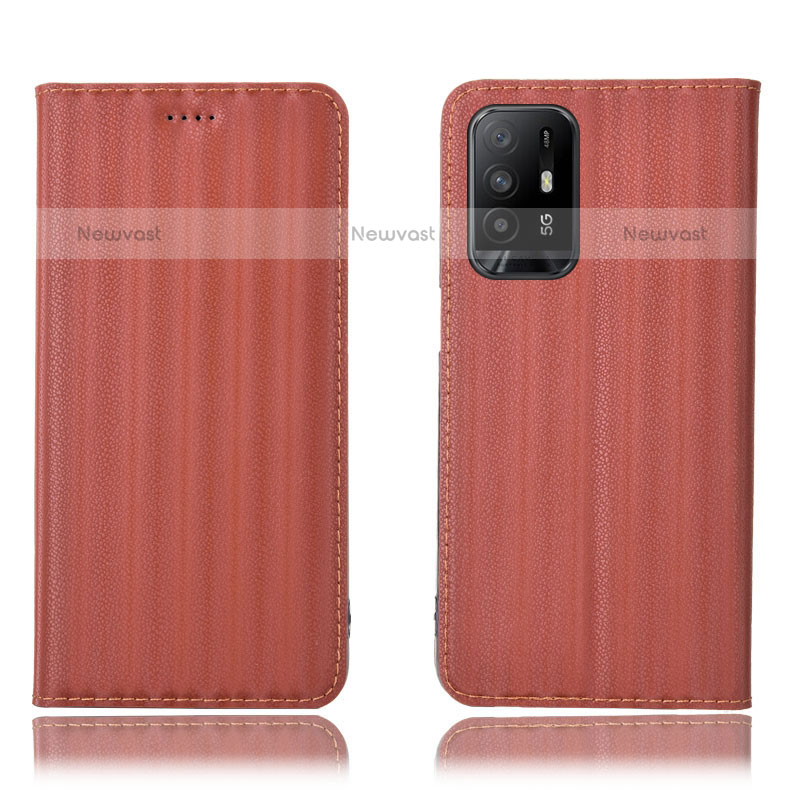 Leather Case Stands Flip Cover Holder H23P for Oppo F19 Pro+ Plus 5G Brown