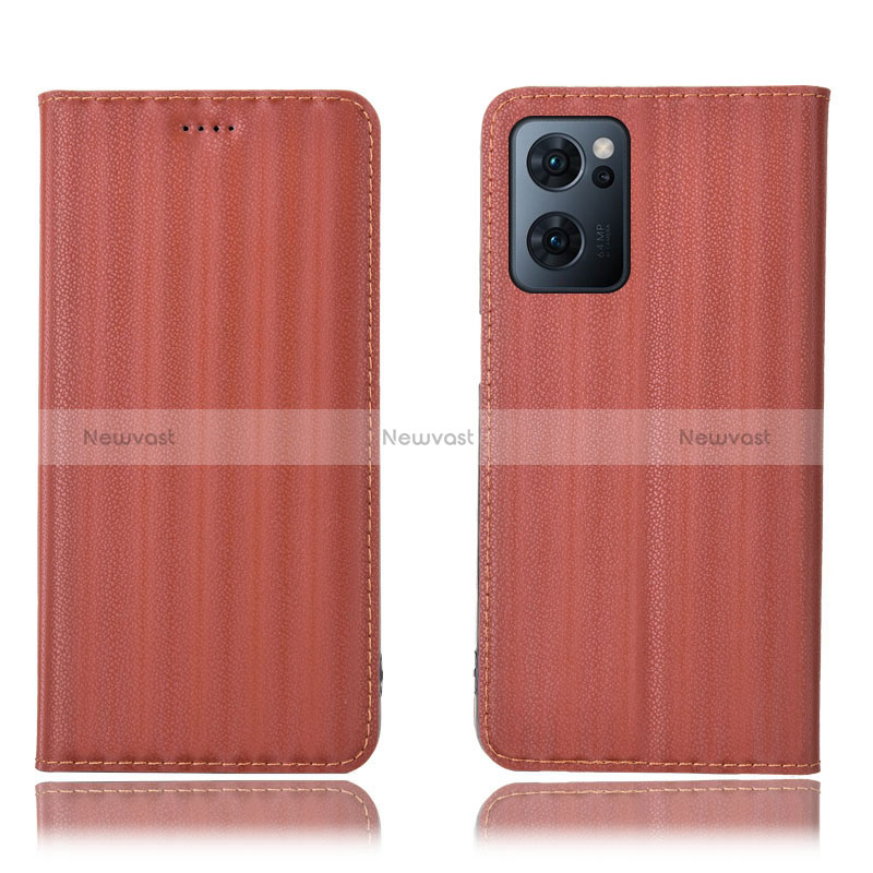 Leather Case Stands Flip Cover Holder H23P for Oppo Find X5 Lite 5G Brown
