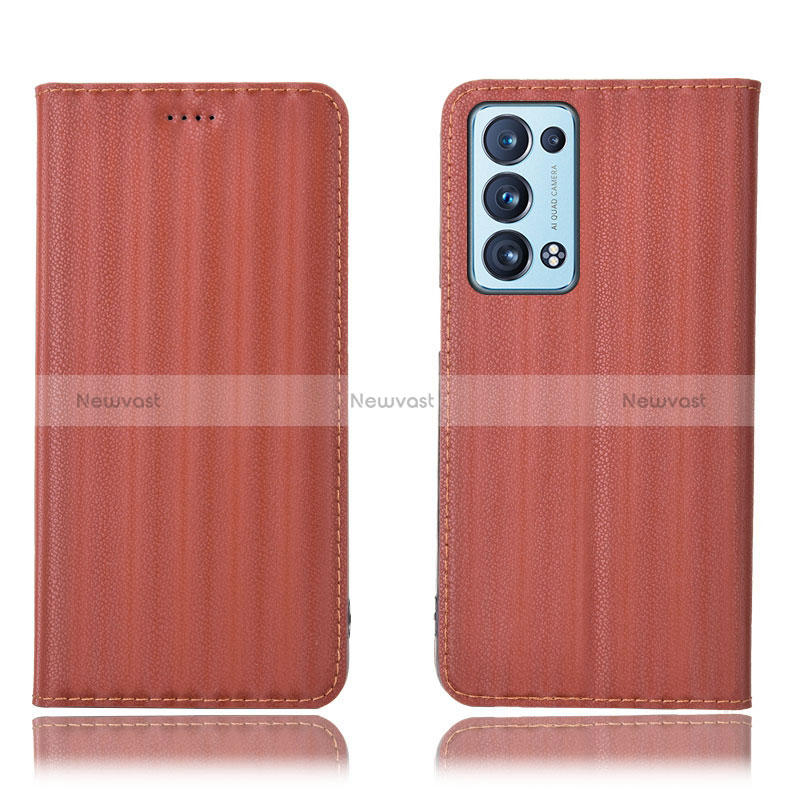 Leather Case Stands Flip Cover Holder H23P for Oppo Reno6 Pro+ Plus 5G Brown