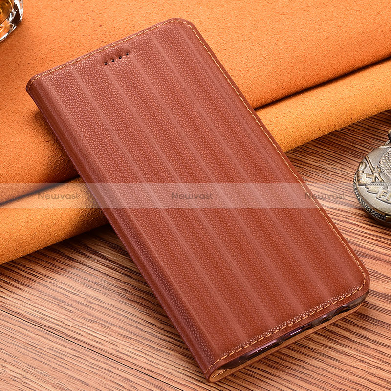 Leather Case Stands Flip Cover Holder H23P for Oppo Reno6 Z 5G Brown