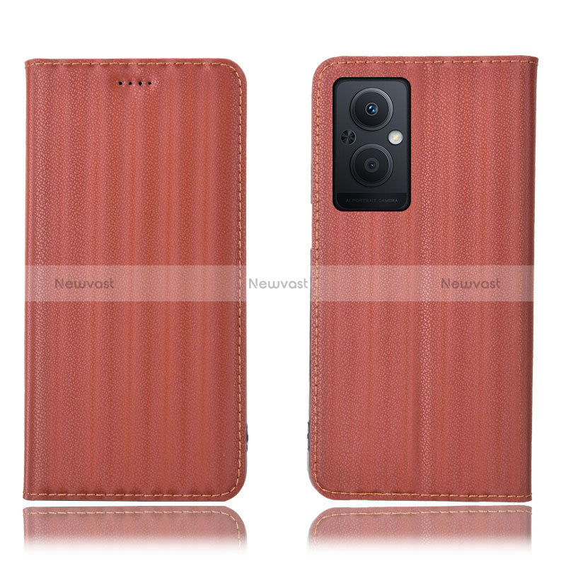 Leather Case Stands Flip Cover Holder H23P for Oppo Reno7 Lite 5G Brown