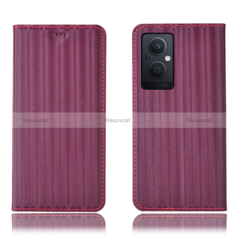 Leather Case Stands Flip Cover Holder H23P for Oppo Reno7 Lite 5G Red Wine