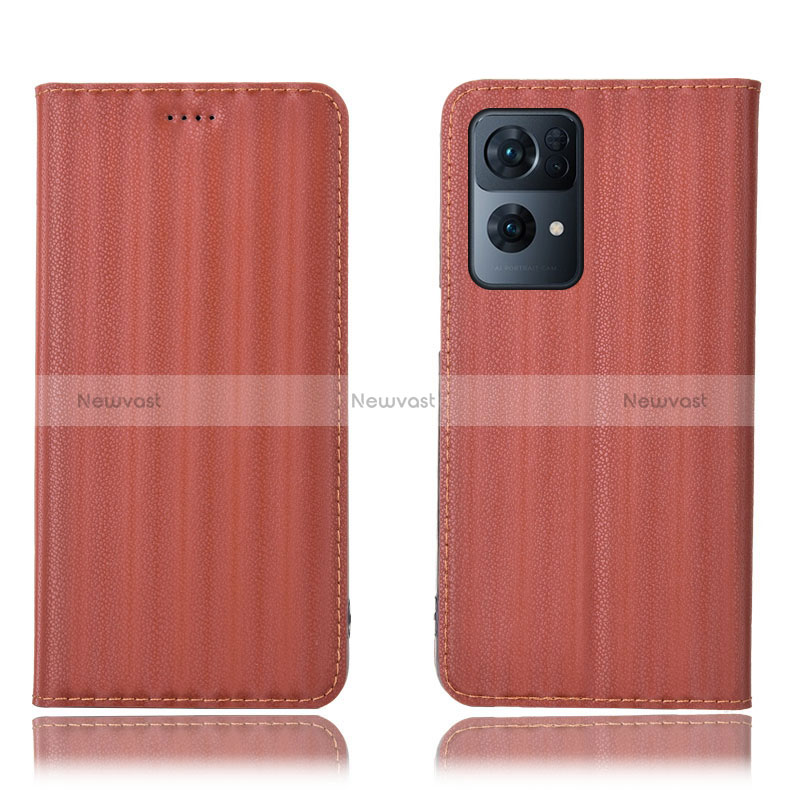 Leather Case Stands Flip Cover Holder H23P for Oppo Reno7 Pro 5G Brown