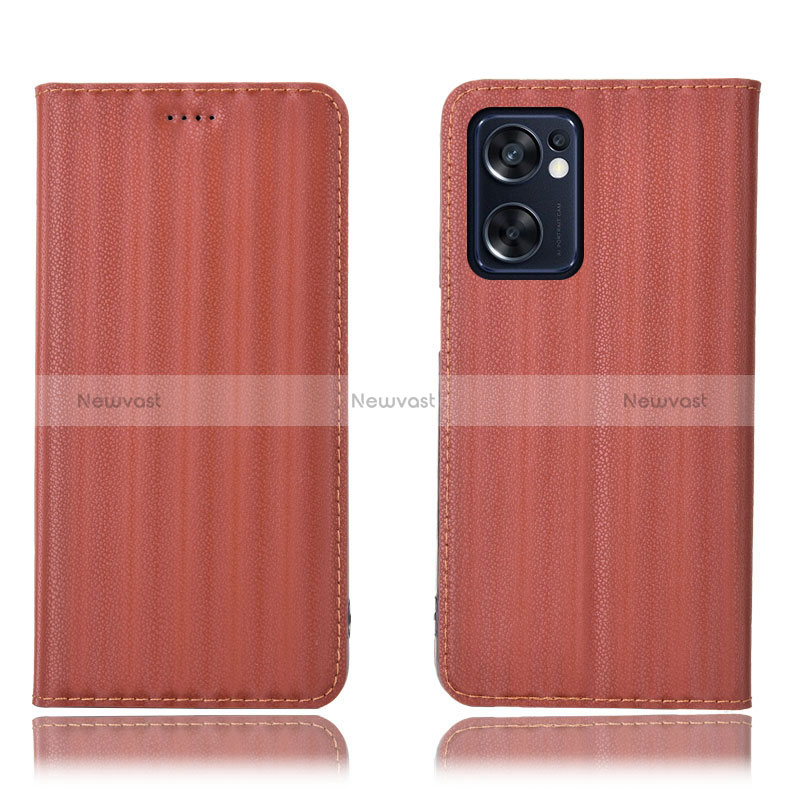 Leather Case Stands Flip Cover Holder H23P for Oppo Reno7 SE 5G Brown