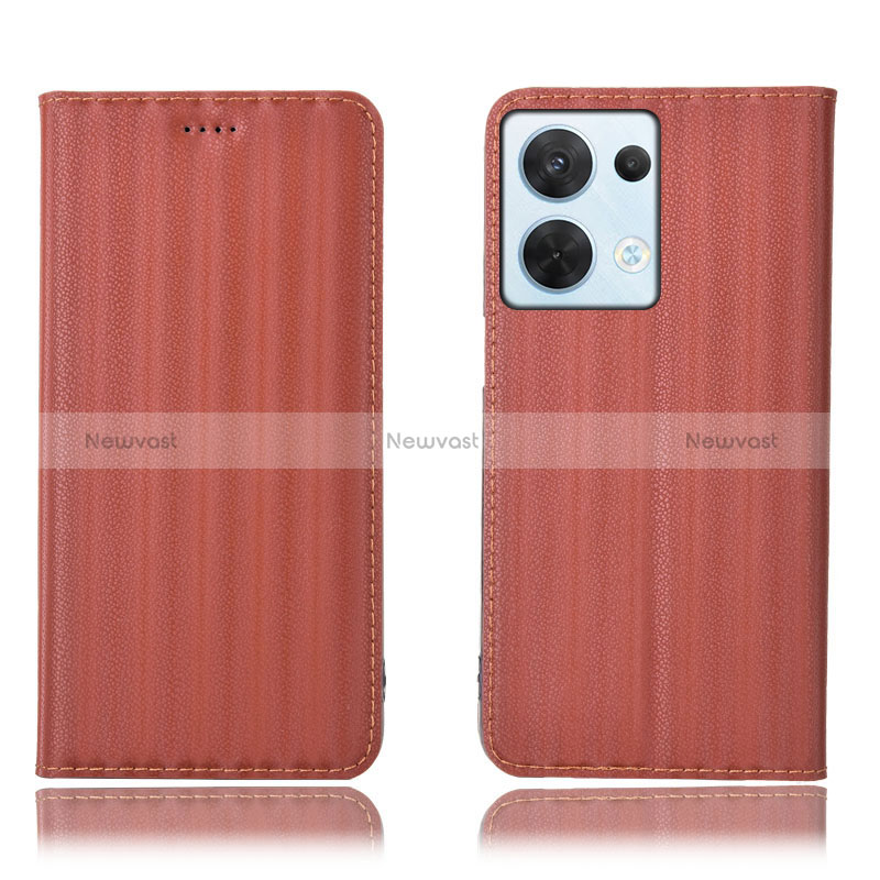 Leather Case Stands Flip Cover Holder H23P for Oppo Reno9 5G Brown