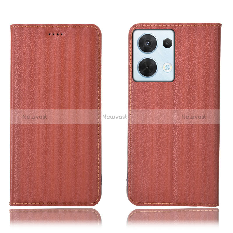 Leather Case Stands Flip Cover Holder H23P for Oppo Reno9 Pro 5G Brown
