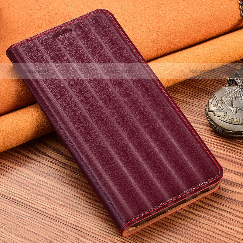 Leather Case Stands Flip Cover Holder H23P for Samsung Galaxy A02s Red Wine