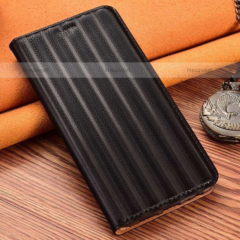 Leather Case Stands Flip Cover Holder H23P for Samsung Galaxy M53 5G Black