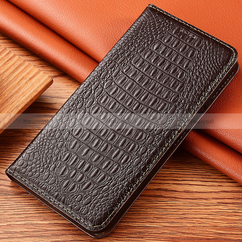 Leather Case Stands Flip Cover Holder H24P for Apple iPhone 12 Mini Brown