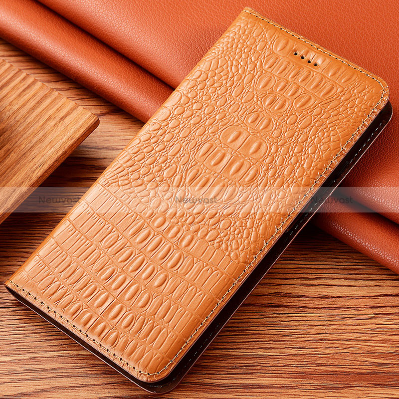 Leather Case Stands Flip Cover Holder H24P for Apple iPhone SE (2020) Orange