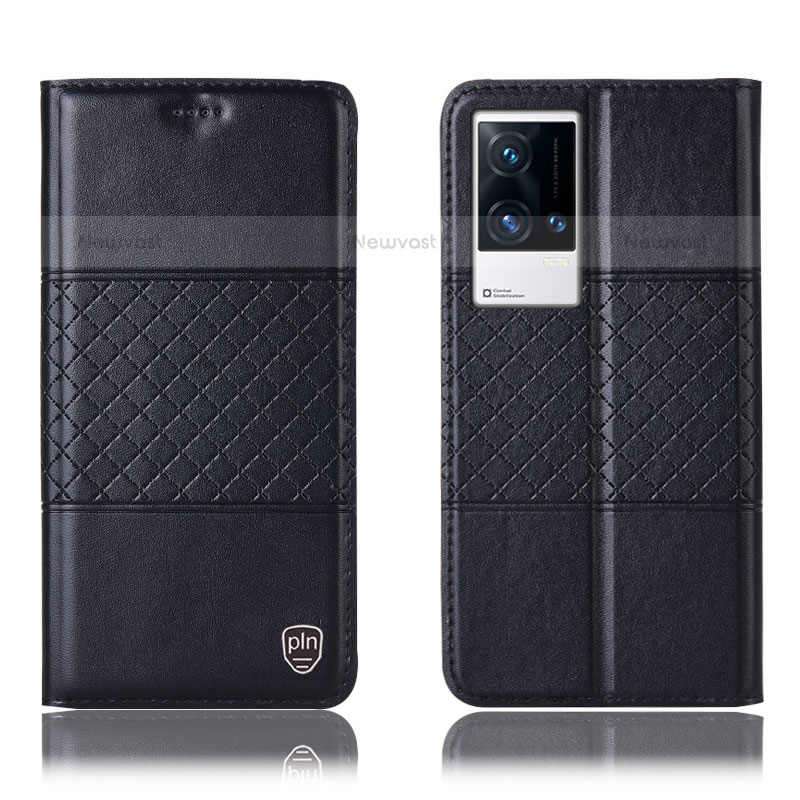 Leather Case Stands Flip Cover Holder H27P for Vivo iQOO 8 5G Black
