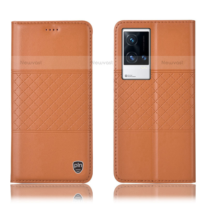 Leather Case Stands Flip Cover Holder H27P for Vivo iQOO 8 Pro 5G Orange