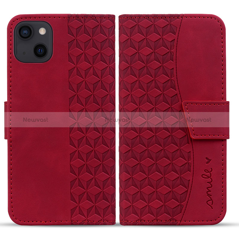 Leather Case Stands Flip Cover Holder HF1 for Apple iPhone 14 Plus Red