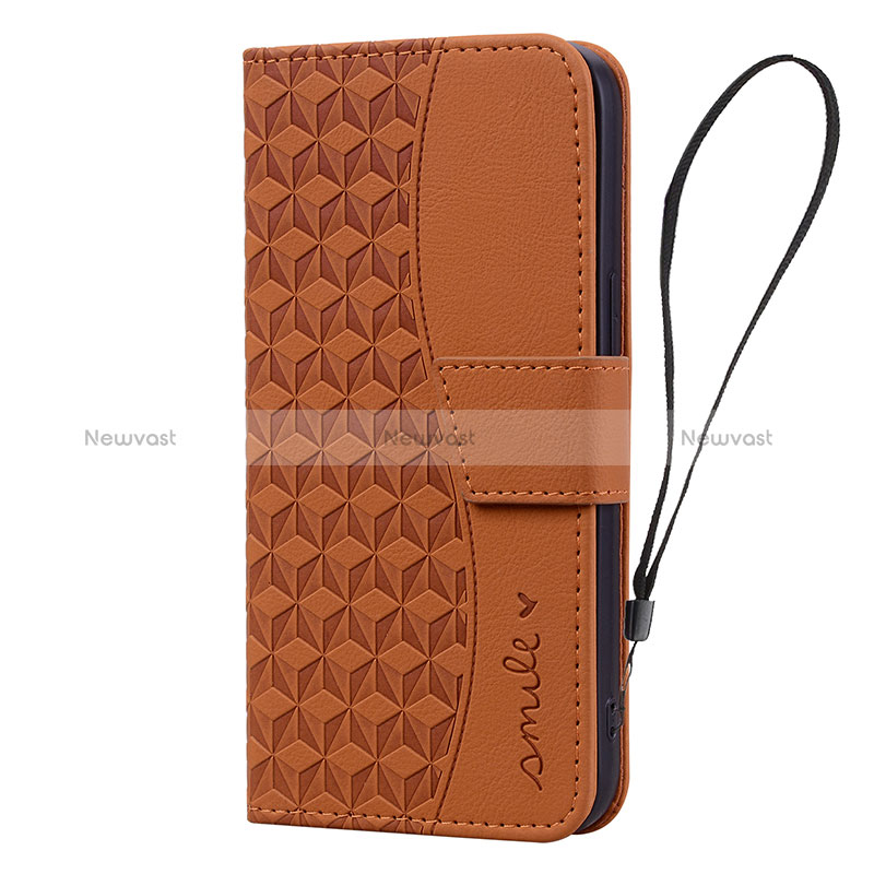 Leather Case Stands Flip Cover Holder HF2 for Apple iPhone 14 Brown