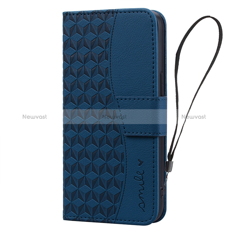 Leather Case Stands Flip Cover Holder HF2 for Apple iPhone 14 Plus Blue