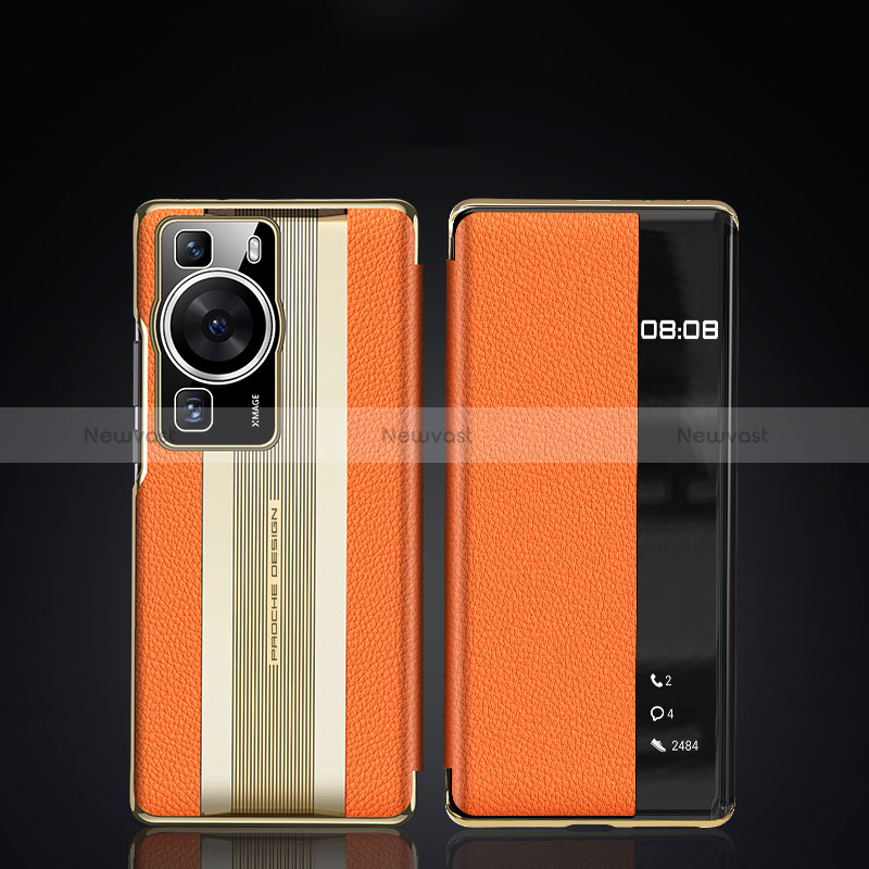 Leather Case Stands Flip Cover Holder JB2 for Huawei P60 Orange