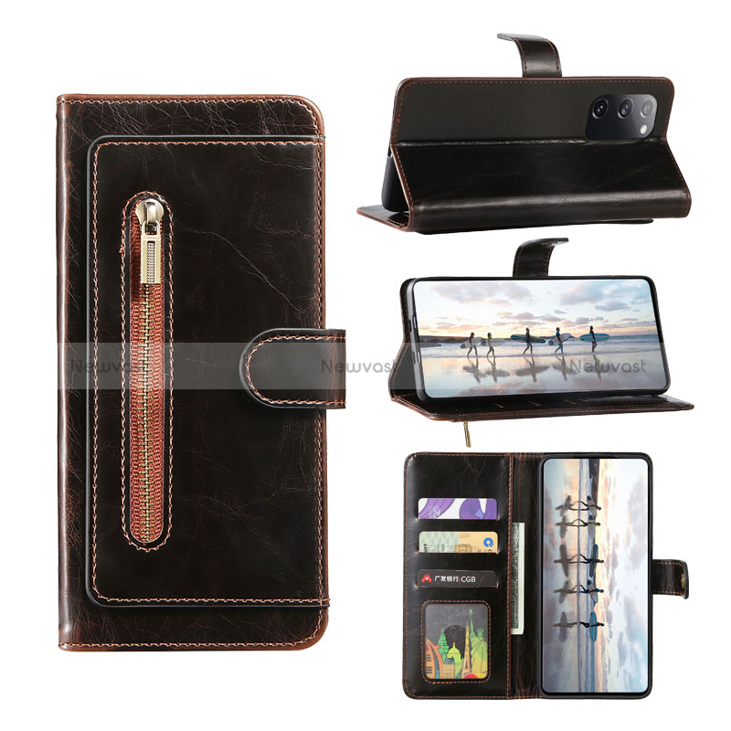 Leather Case Stands Flip Cover Holder JDK for Samsung Galaxy S20 FE (2022) 5G Brown