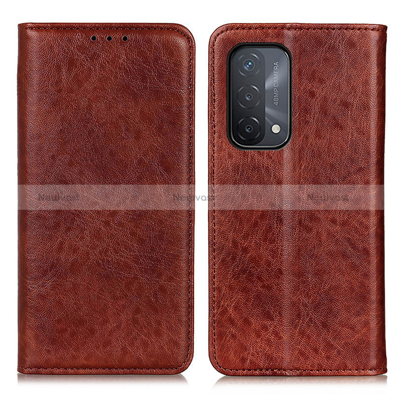 Leather Case Stands Flip Cover Holder K01Z for Oppo A54 5G Brown