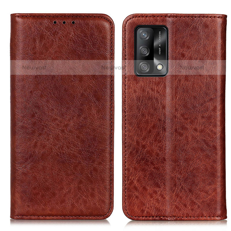 Leather Case Stands Flip Cover Holder K01Z for Oppo A74 4G Brown