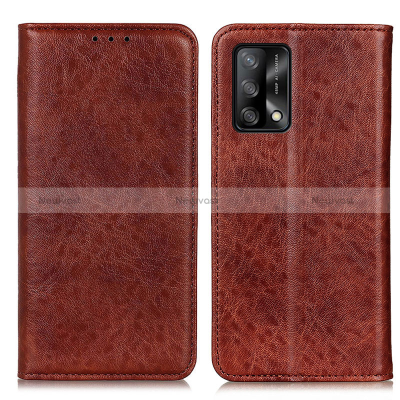 Leather Case Stands Flip Cover Holder K01Z for Oppo A95 4G Brown