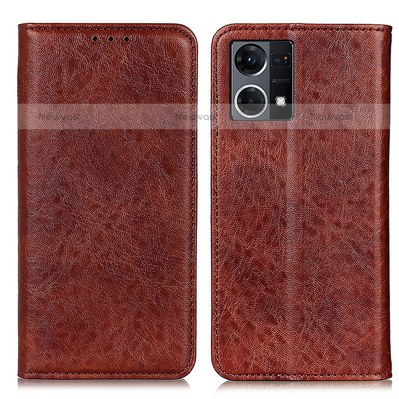 Leather Case Stands Flip Cover Holder K01Z for Oppo F21s Pro 4G Brown