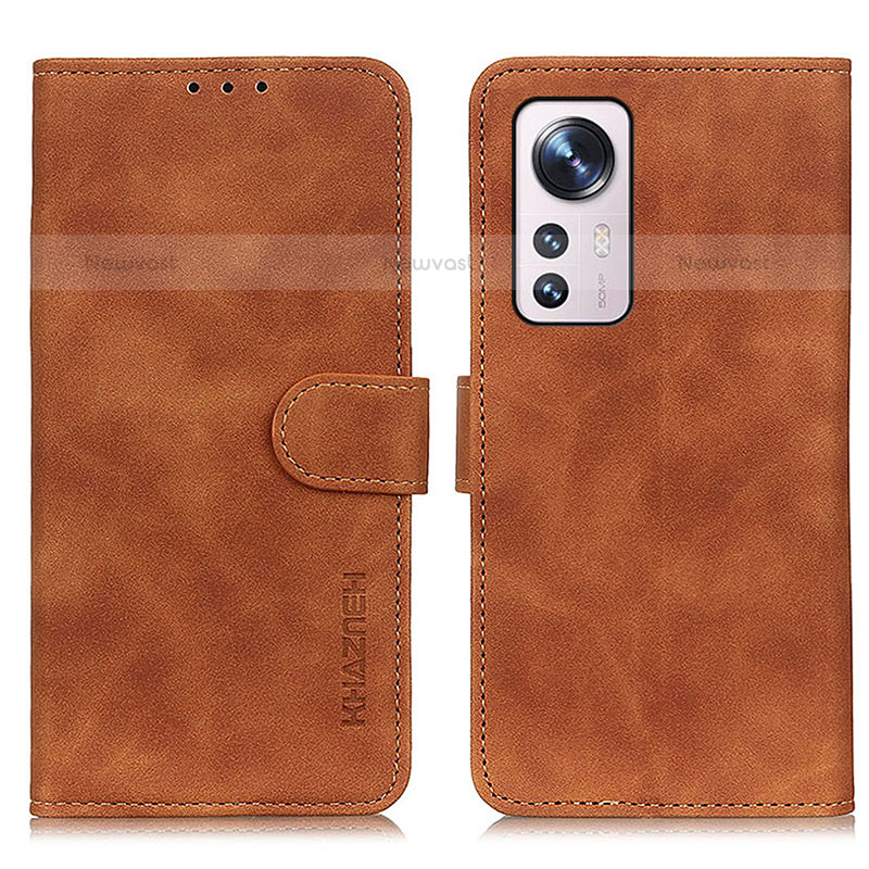 Leather Case Stands Flip Cover Holder K01Z for Xiaomi Mi 12 Pro 5G Brown