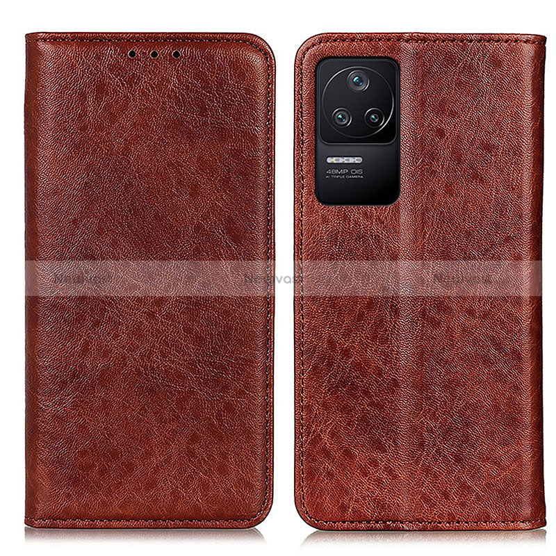 Leather Case Stands Flip Cover Holder K01Z for Xiaomi Poco F4 5G Brown