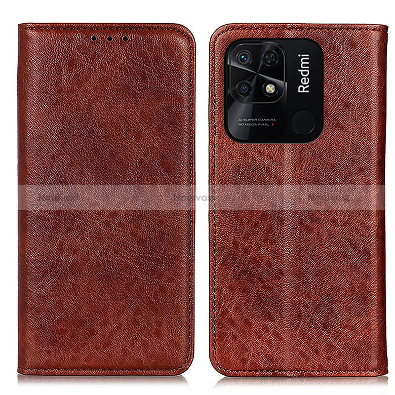 Leather Case Stands Flip Cover Holder K01Z for Xiaomi Redmi 10 Power Brown