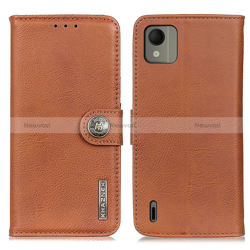 Leather Case Stands Flip Cover Holder K02Z for Nokia C110 Brown