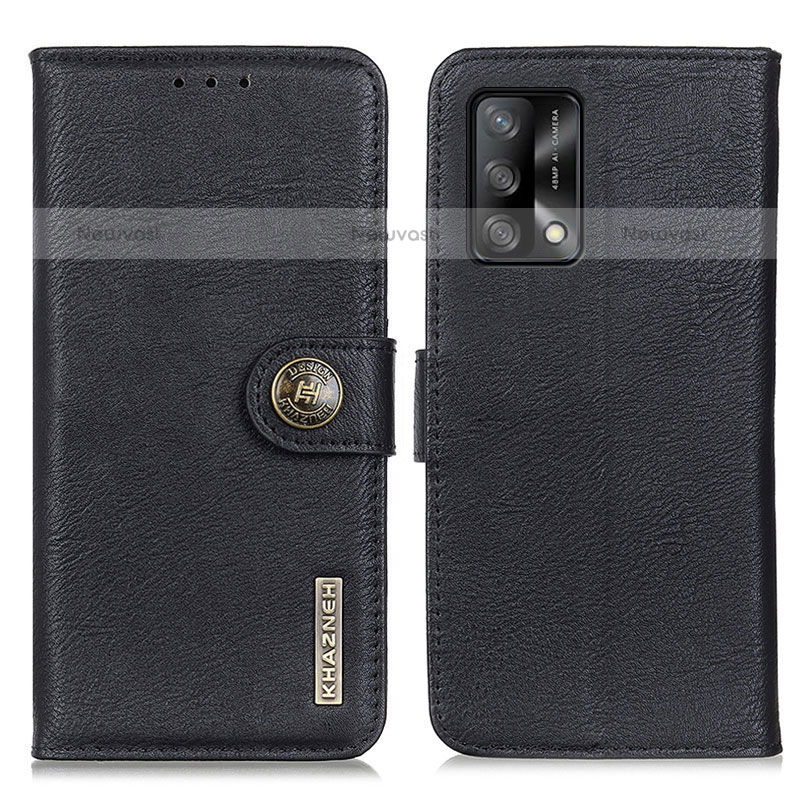 Leather Case Stands Flip Cover Holder K02Z for Oppo A74 4G Black