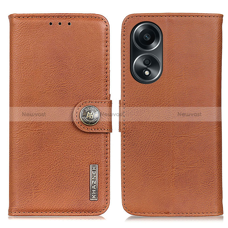 Leather Case Stands Flip Cover Holder K02Z for Oppo A78 5G Brown