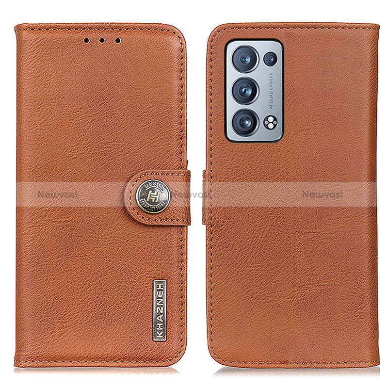 Leather Case Stands Flip Cover Holder K02Z for Oppo Reno6 Pro 5G Brown