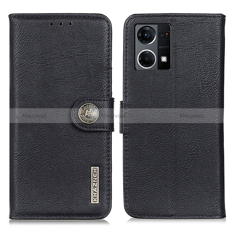 Leather Case Stands Flip Cover Holder K02Z for Oppo Reno7 4G Black