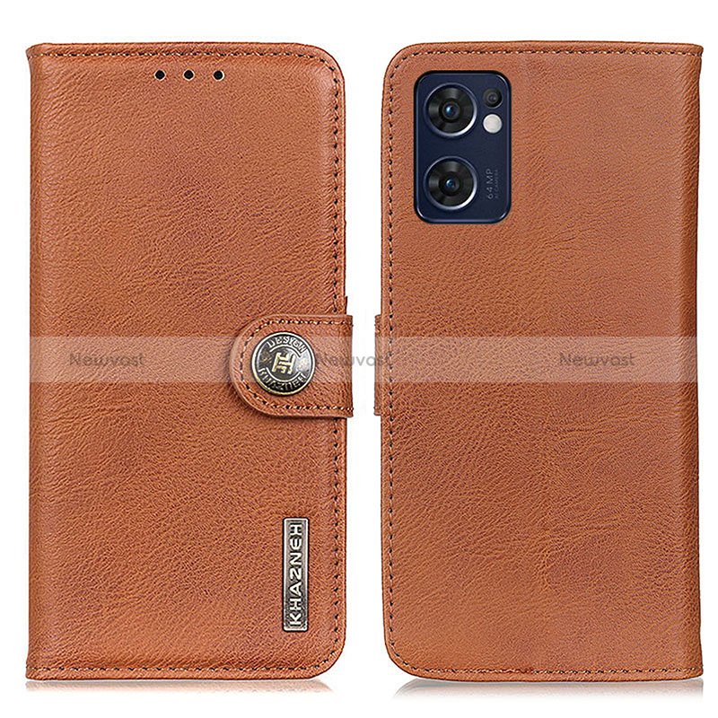 Leather Case Stands Flip Cover Holder K02Z for Oppo Reno7 5G Brown