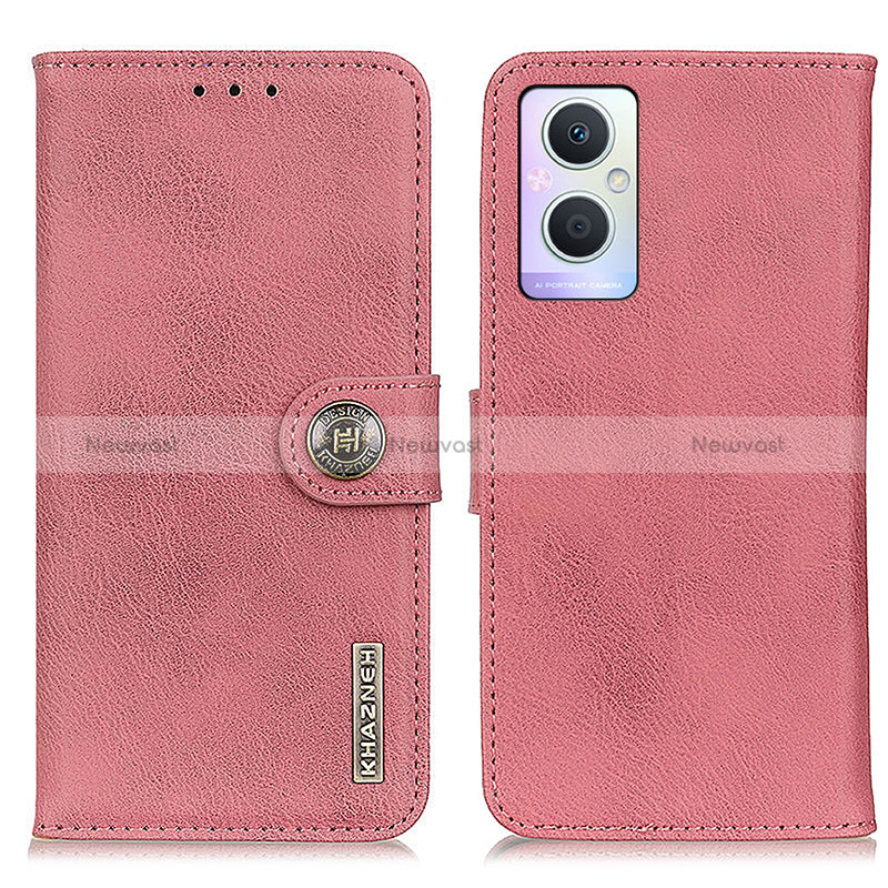 Leather Case Stands Flip Cover Holder K02Z for Oppo Reno7 Lite 5G Pink