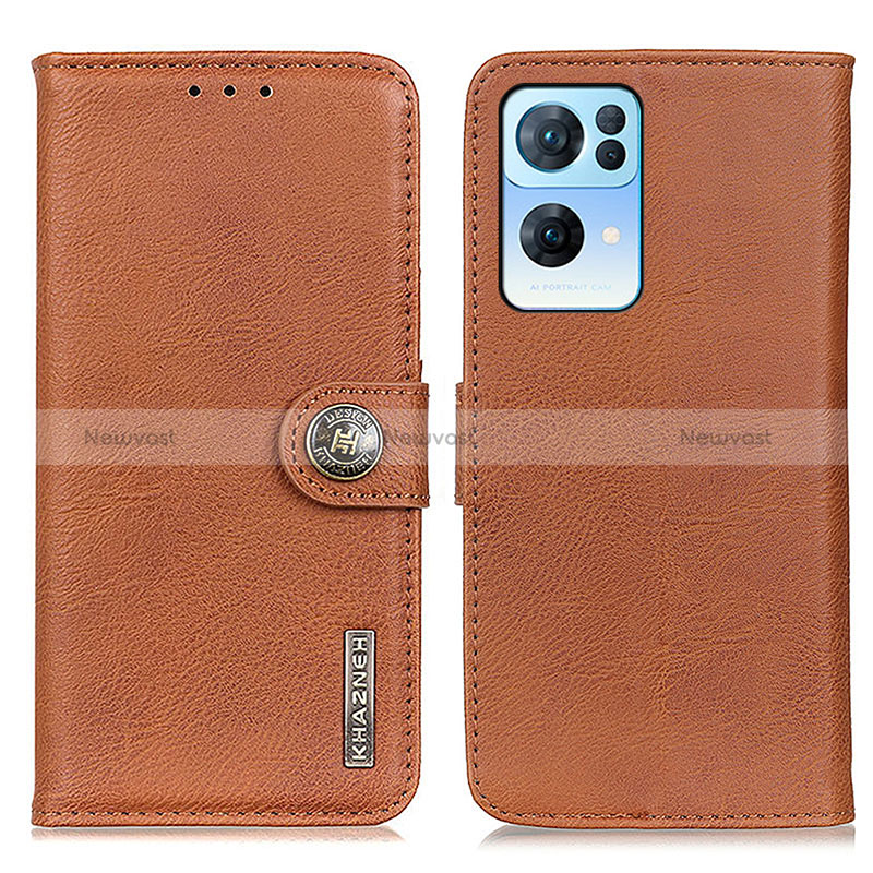 Leather Case Stands Flip Cover Holder K02Z for Oppo Reno7 Pro 5G Brown