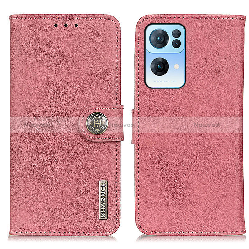 Leather Case Stands Flip Cover Holder K02Z for Oppo Reno7 Pro 5G Pink