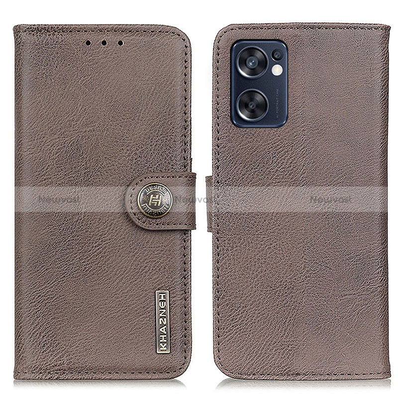 Leather Case Stands Flip Cover Holder K02Z for Oppo Reno7 SE 5G Gray