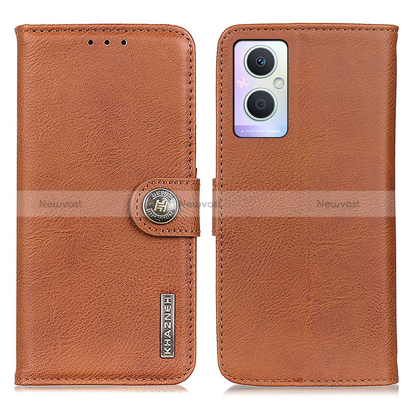 Leather Case Stands Flip Cover Holder K02Z for Oppo Reno7 Z 5G Brown