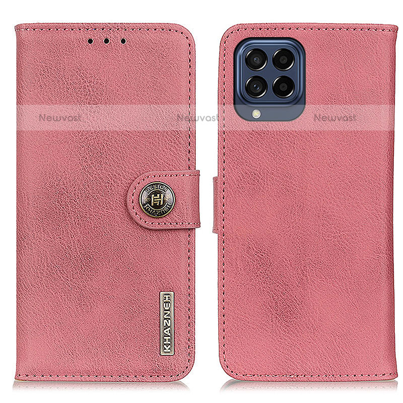 Leather Case Stands Flip Cover Holder K02Z for Samsung Galaxy M53 5G Pink