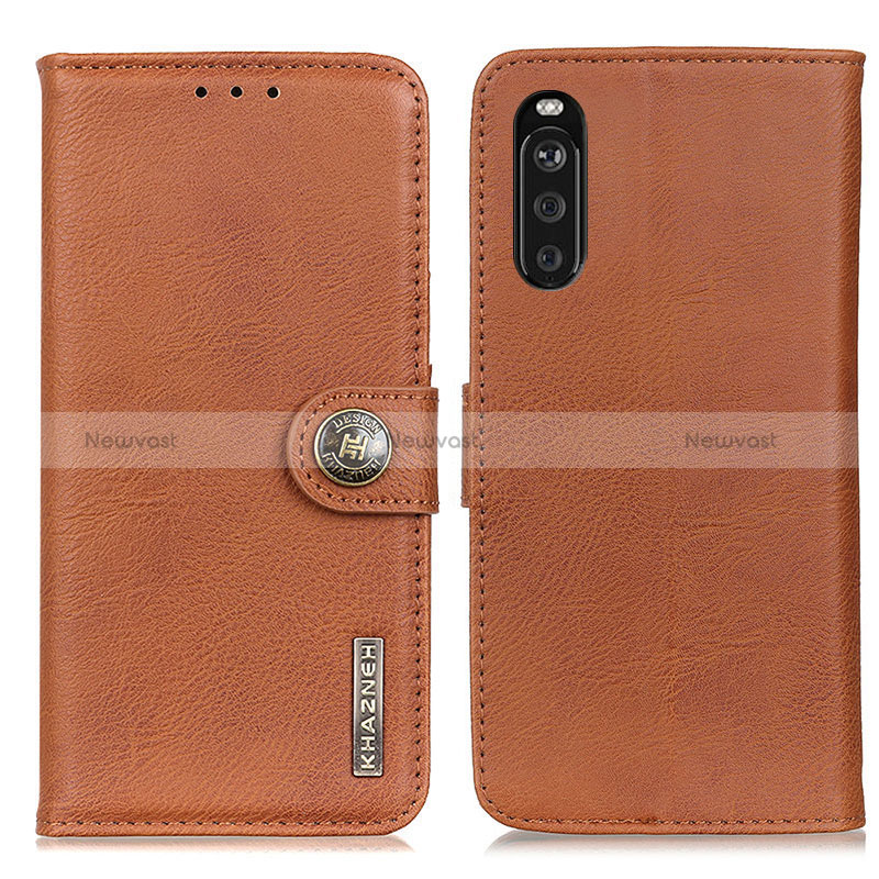 Leather Case Stands Flip Cover Holder K02Z for Sony Xperia 10 III Brown