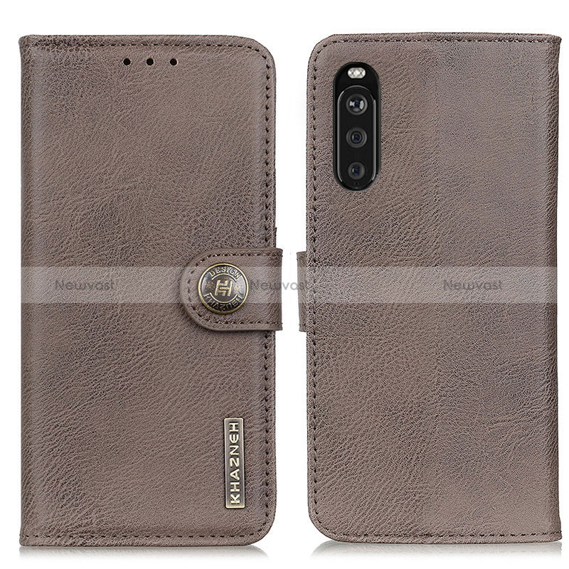 Leather Case Stands Flip Cover Holder K02Z for Sony Xperia 10 III Gray